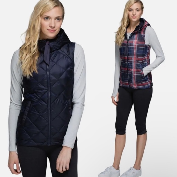 Lululemon ‘The Fluffiest Vest’ (Navy Blue/Cypress Plaid) Reversible Down Vest - Picture 16 of 16